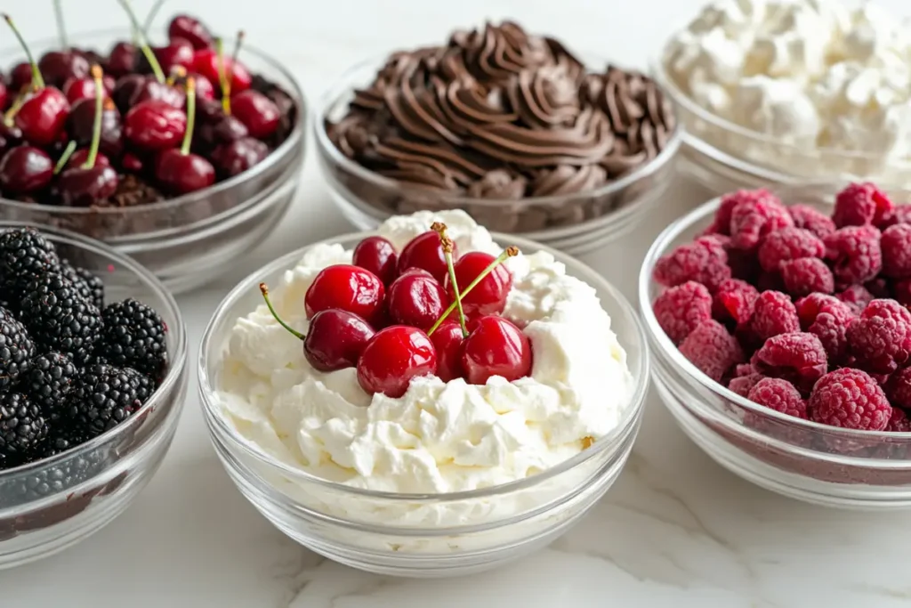 Variations of Black Forest filling with different ingredients.