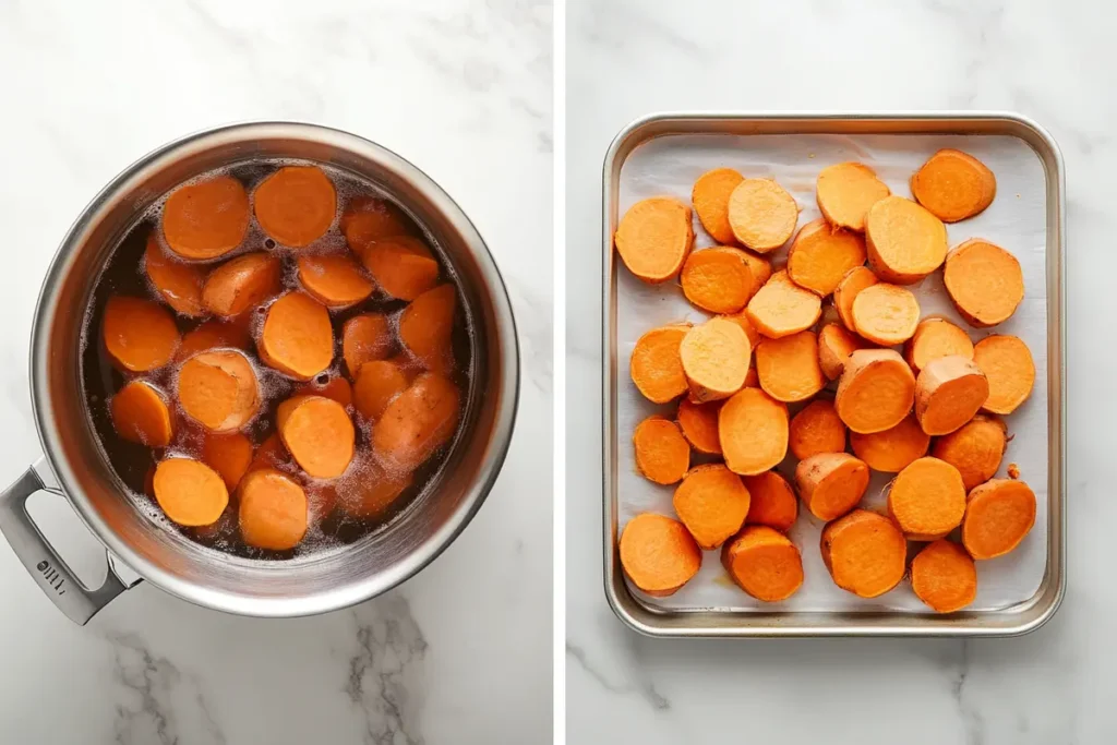 Boiling sweet potatoes for sweet potato casserole as a comparison point.