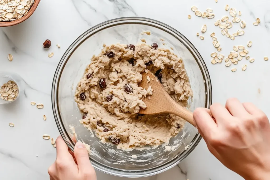 Mixing Chewy Oatmeal Craisin Cookie Dough