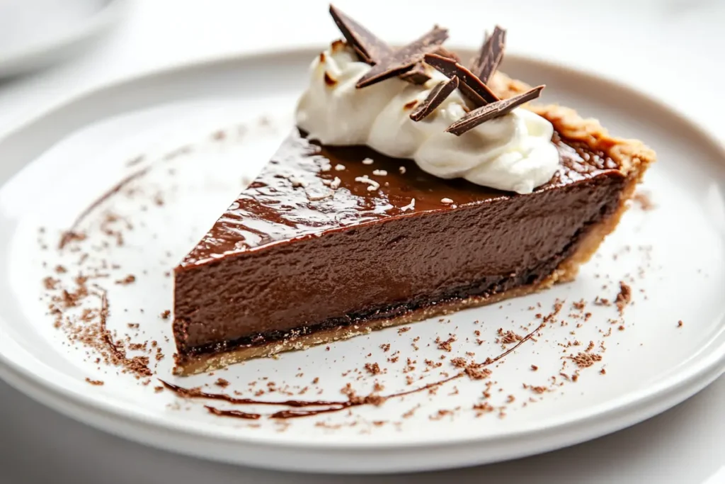 Homemade chocolate pudding pie with whipped cream topping