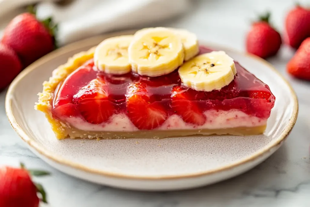 A full strawberry and banana jello pudding pie