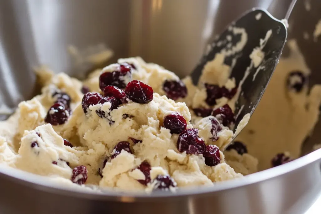 Step-by-step process of substituting dried cranberries for raisins in cookie dough
