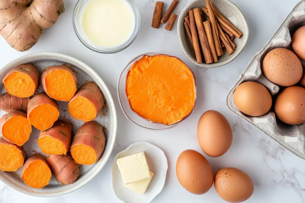 Ingredients for a naturally prepared sweet potato casserole