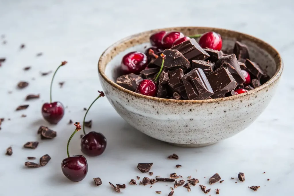 Chocolate-covered cherries on a white marble countertop